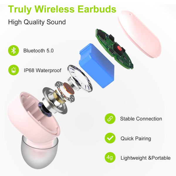 EWA Waterproof Wireless Earphones with Charging Box.