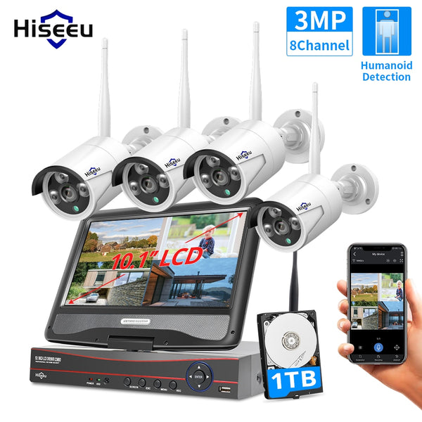 3MP Outdoor Wireless Surveillance Security Camera System Set.