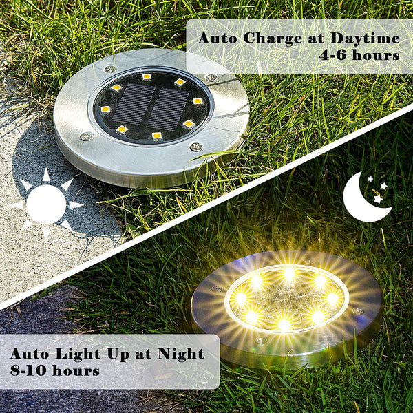 12 OR 8 Pack LED Solar Powered Outdoor Disk Lights.