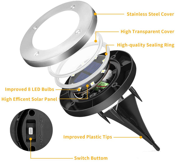 12 OR 8 Pack LED Solar Powered Outdoor Disk Lights.