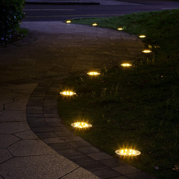 12 OR 8 Pack LED Solar Powered Outdoor Disk Lights.