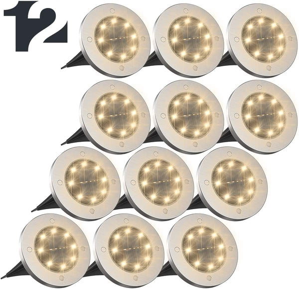 12 OR 8 Pack LED Solar Powered Outdoor Disk Lights.