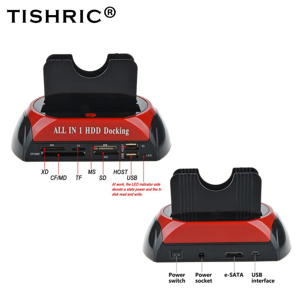 TISHRIC All in 1 Hdd Docking Station eSATA to USB 2.0/3.0 Adapter For 2.5/3.5 Hard Disk Drive Docking Station Hard Enclosure