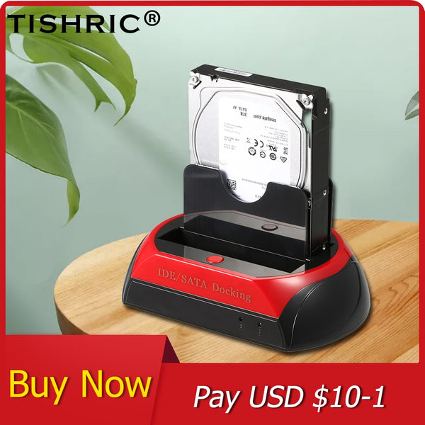 TISHRIC USB 2.0/3.0 To IDE SATA Dual HDD Docking Station Base Hard Disk Enclosure For 2.5/3.5 Inch Hard Drive Docking Station